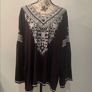 Embroidered Black and White Women's Top